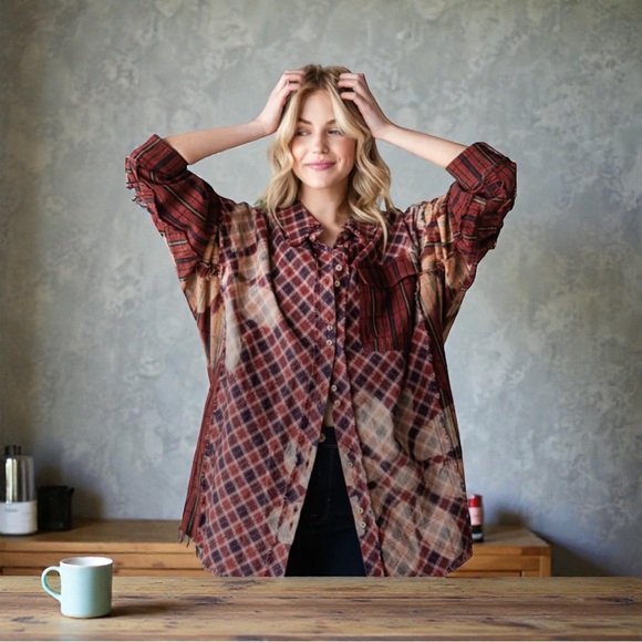 Oli & Hali Large Rustic Red and Brown Plaid Button-Down Shirt